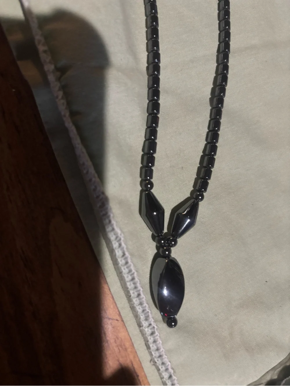 Hematite Beaded Pendant Necklace - steel necklace Women Jewelry